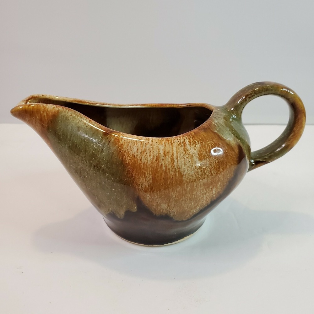Vintage DRYDEN Pottery Handled Creamer Brown/Green Drip Glaze Style Type
